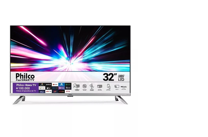 Smart TV LED 32" Philco PTV32G7 Roku TV Dolby Audio 2 HDMI 1 USB - Prata