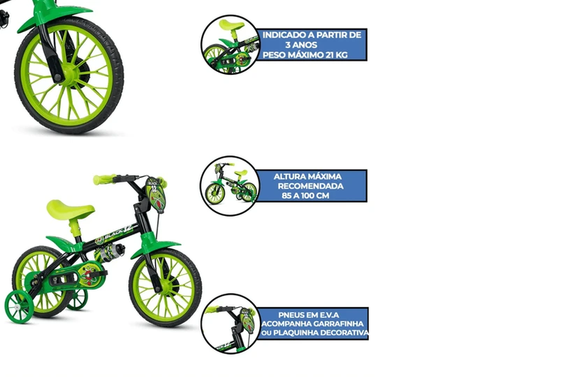 Bicicleta Infantil Nathor Bike 3 a 5 Anos Aro 12 Masculina Feminina
