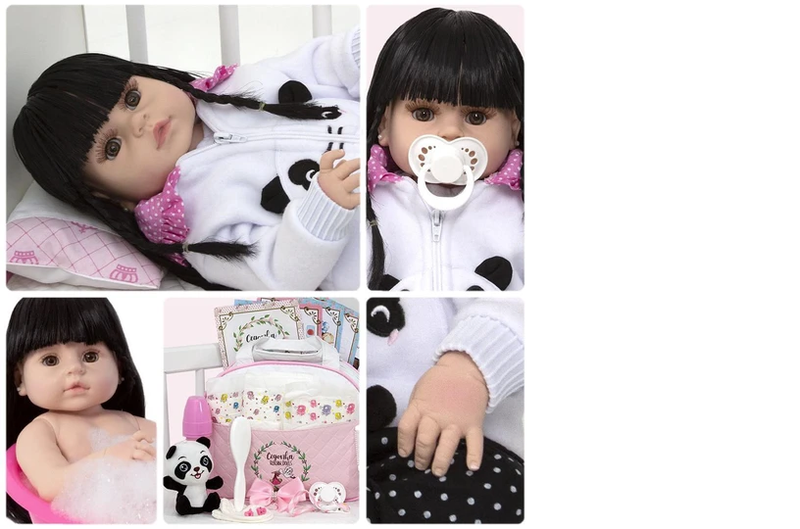 Boneca Reborn Panda Morena Linda 21 Itens Bolsa Maternidade