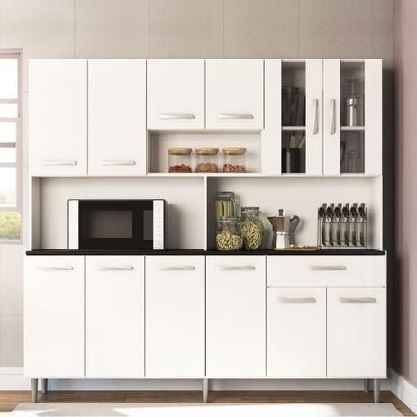 Armário de Cozinha Completa Compacta com 12 Portas Clara Branco